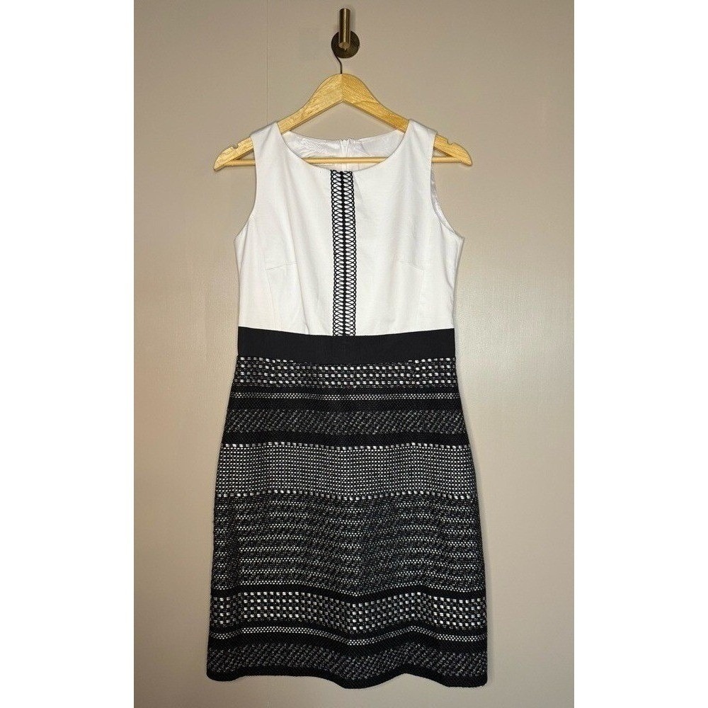 Weill Paris Black White Textured Sheath Dress Sleeveless Tailored Size 10